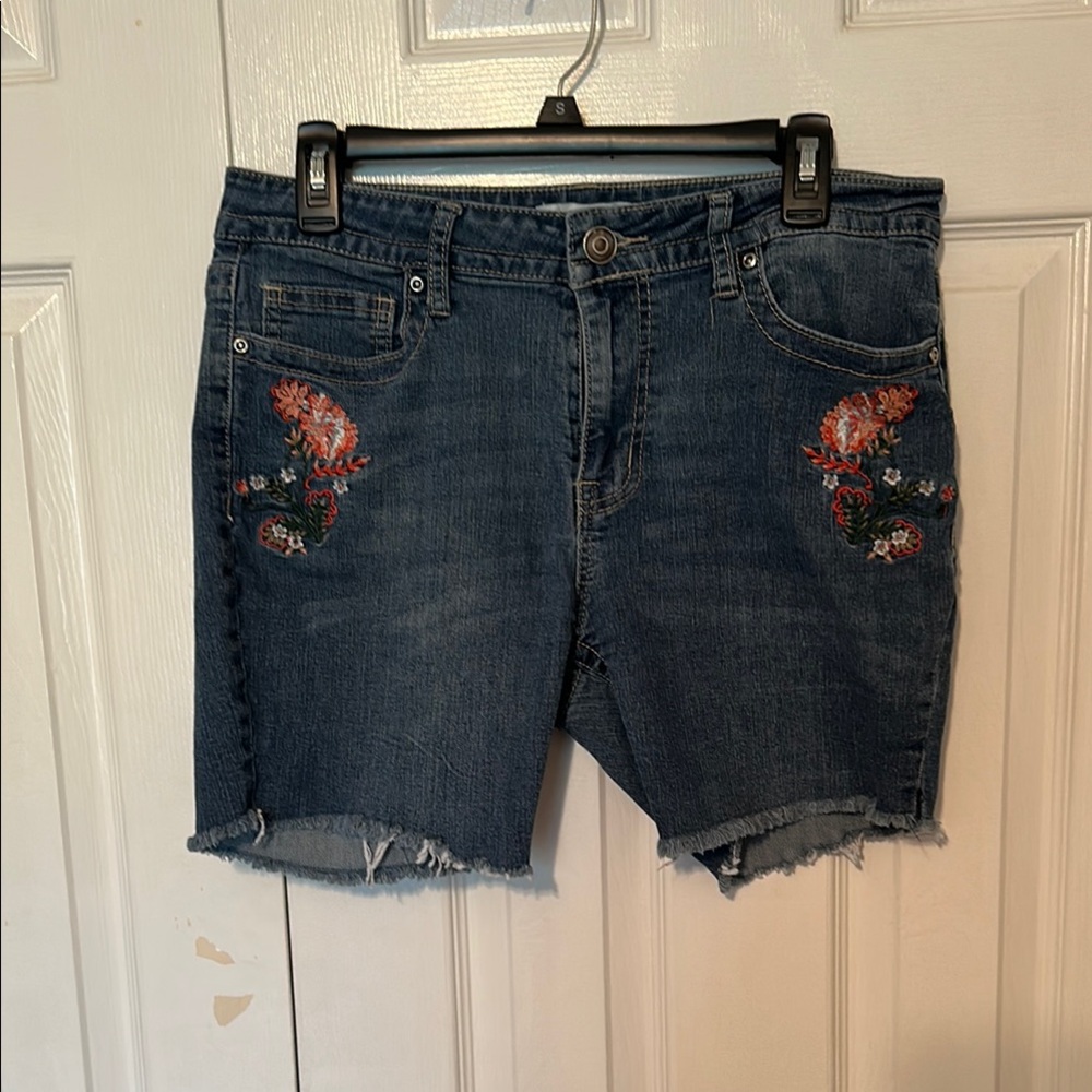 Embroidered Blue Jean Shorts